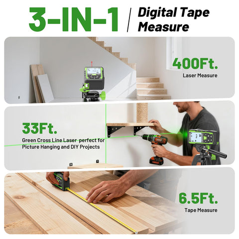 Huepar laser distance measure with precise readings up to 400 ft.