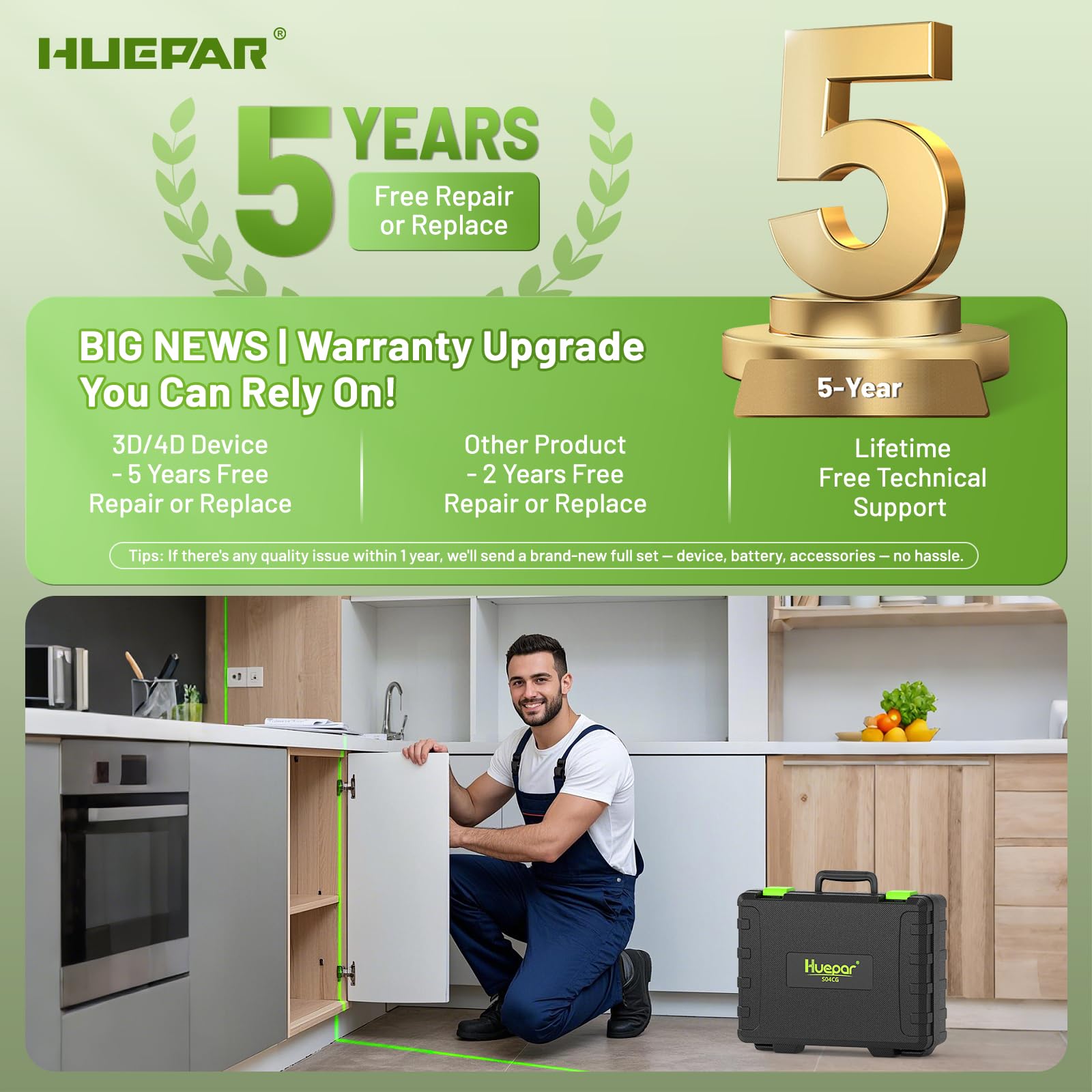 Huepar laser level 360-degree horizontal line for room-wide layout