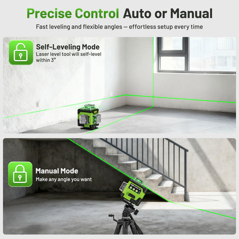 Huepar laser level shows four 360° planes for full room layout