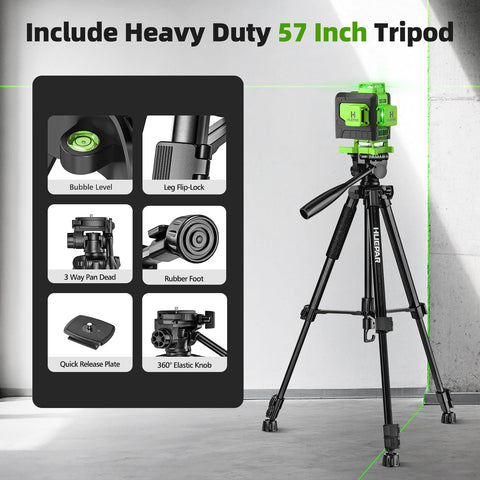 Huepar laser level on a 60 inch tripod for stable ceiling setups.