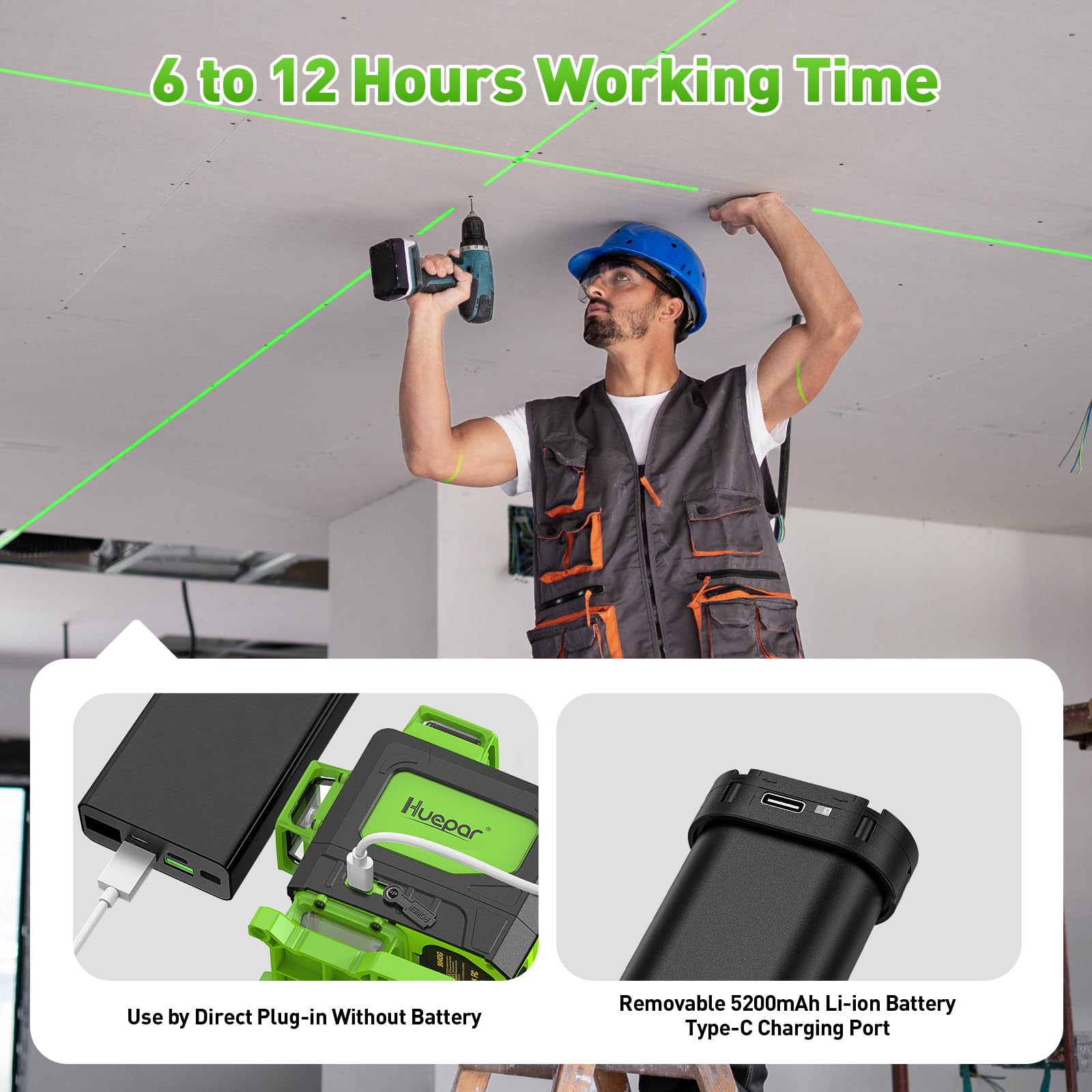 Huepar kit with accessories supports ceiling, wall tiling and long range projects.