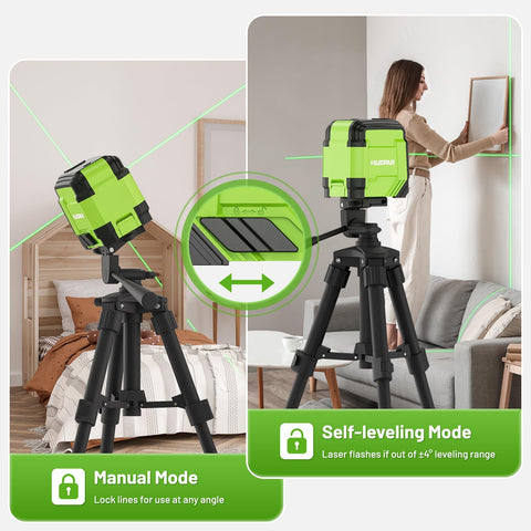 Huepar laser level green beam precision for bright visibility in bright rooms.
