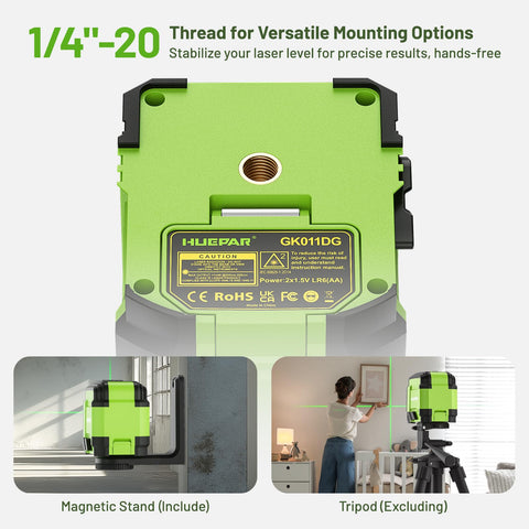 Huepar laser level IP54 rugged design withstands worksite dust, water, and bumps.