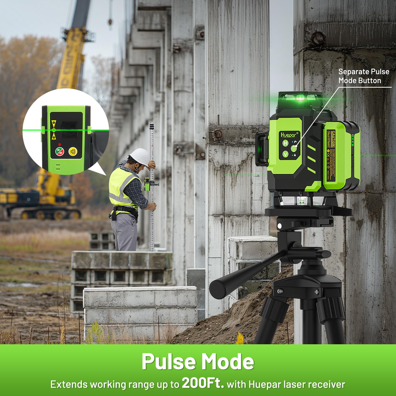 Huepar LS04CG two 5200 mAh batteries with USB-C charging