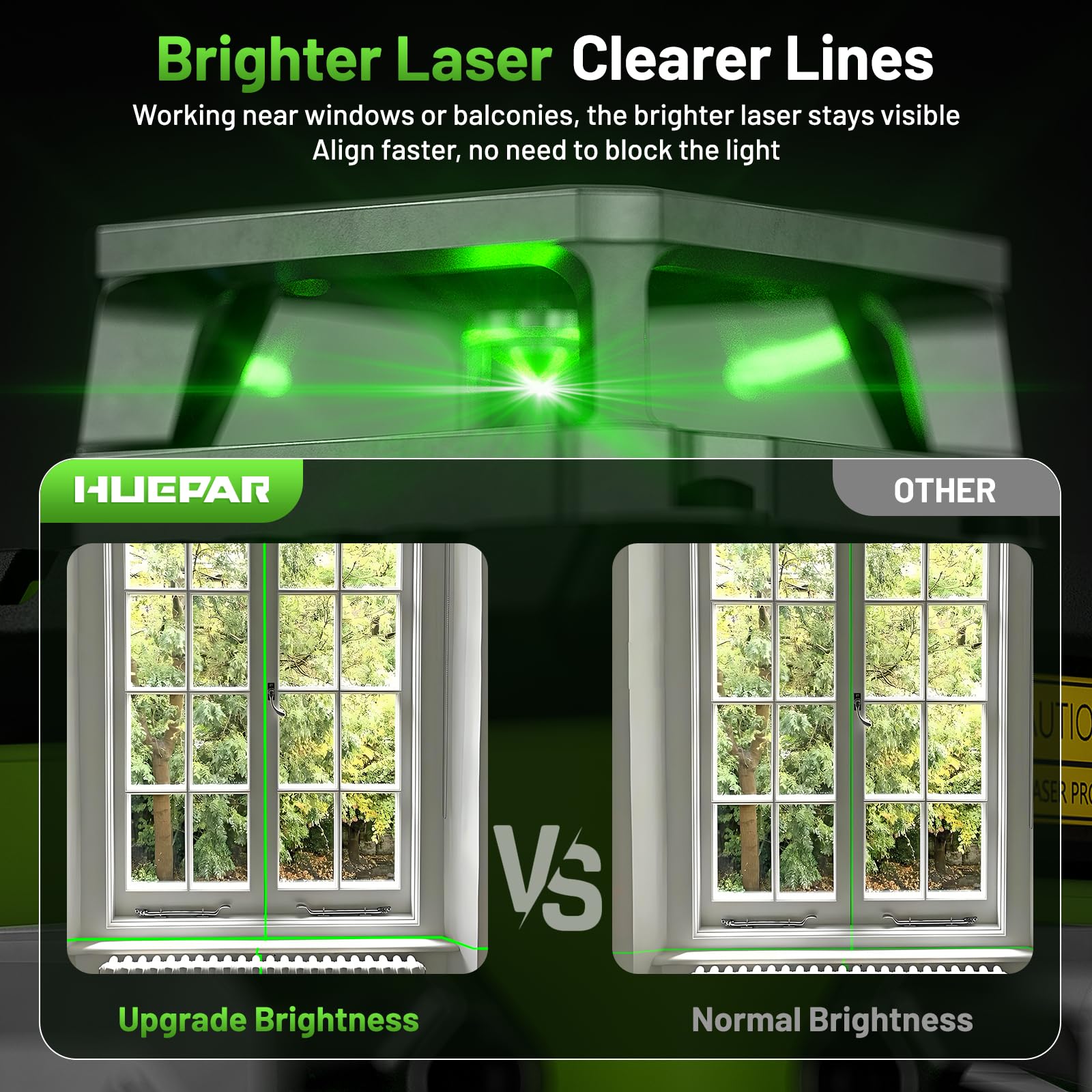 Huepar laser level outdoors with improved daylight visibility