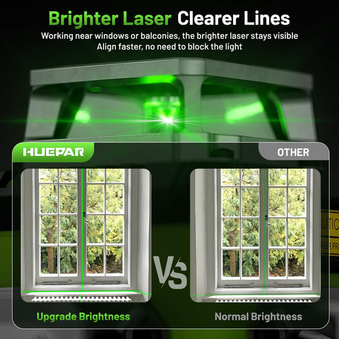 Huepar laser level outdoors with improved daylight visibility