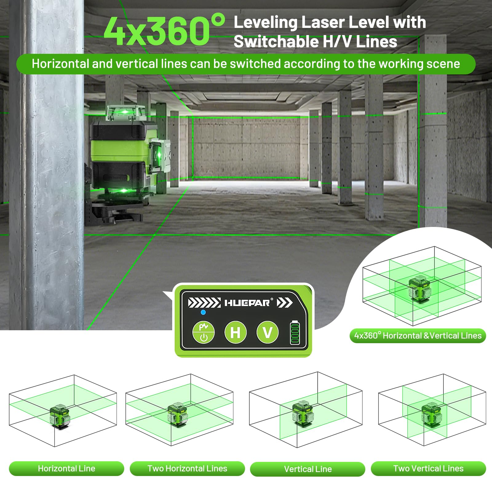Huepar laser level demonstrates quick leveling in 2-3 seconds