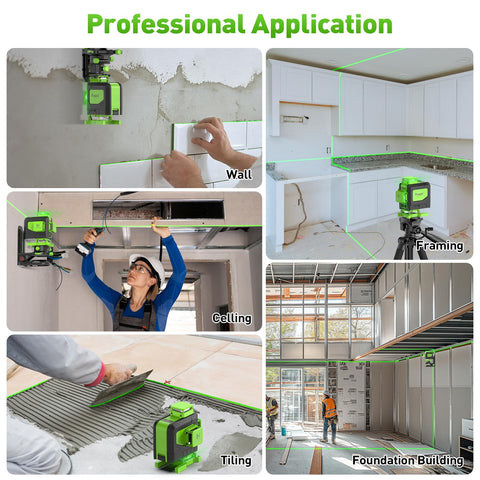 Huepar laser level in self level mode for quick, accurate leveling.
