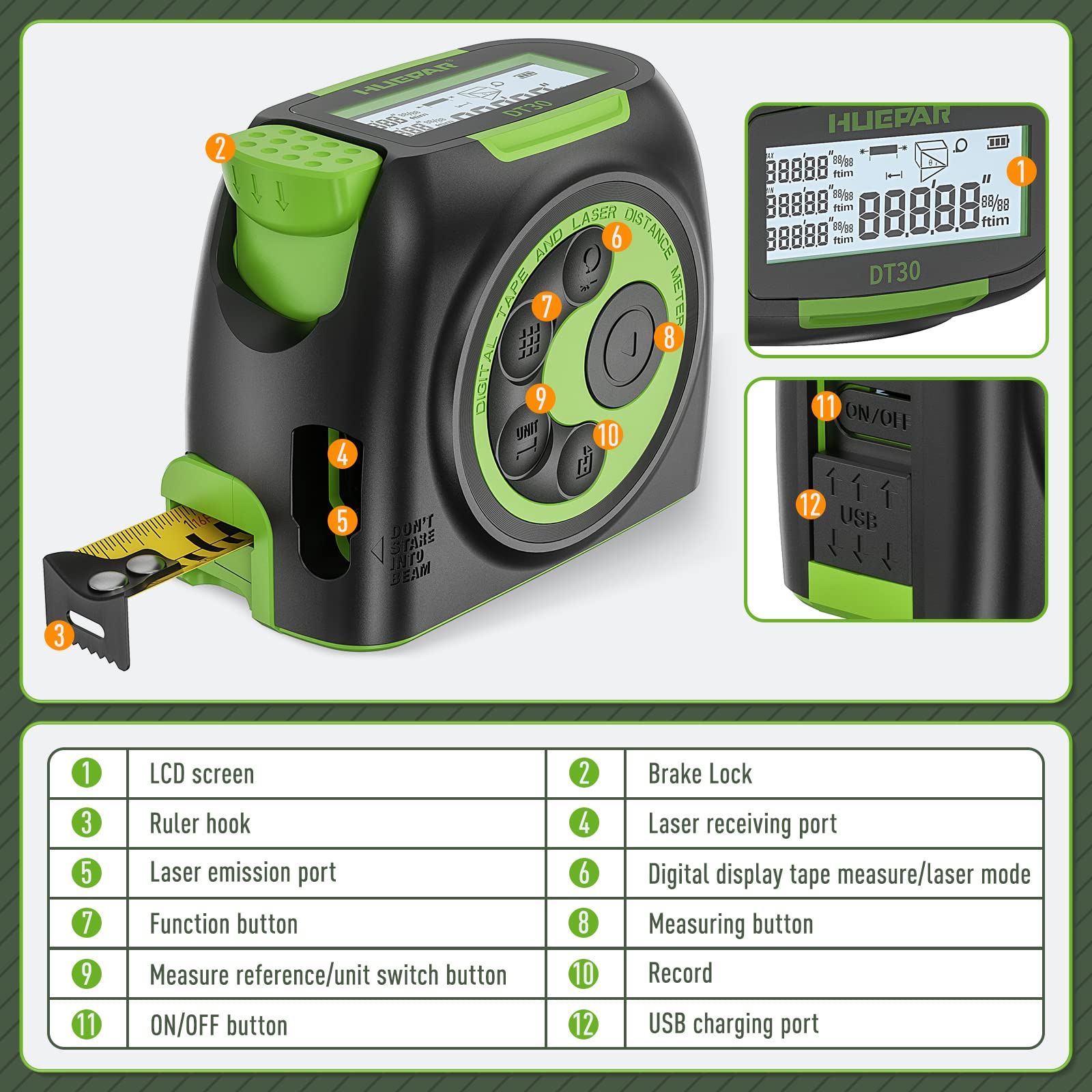 Huepar compact ergonomic tool fits one hand for precise sizing