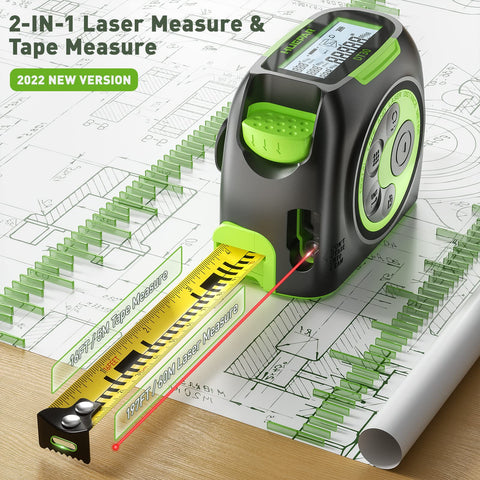 Huepar laser tape measure extended tape demonstrates long-range measurement for rooms