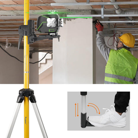 Four telescopic rod sections on Huepar LP36 extend reach