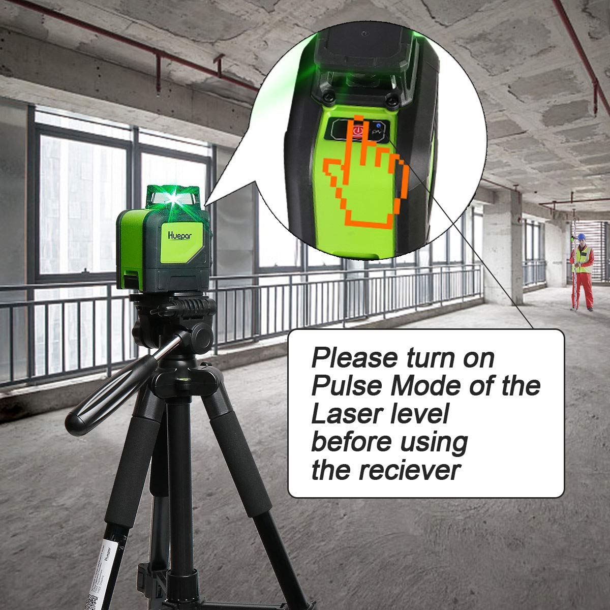 Huepar LR-6RG detector with side readouts improves readability during ceiling-to-wall alignment