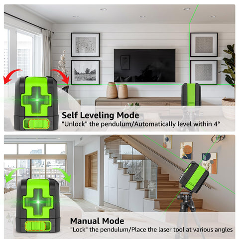 Huepar M-9011G indoor-use glow improves visibility of cross lines in rooms