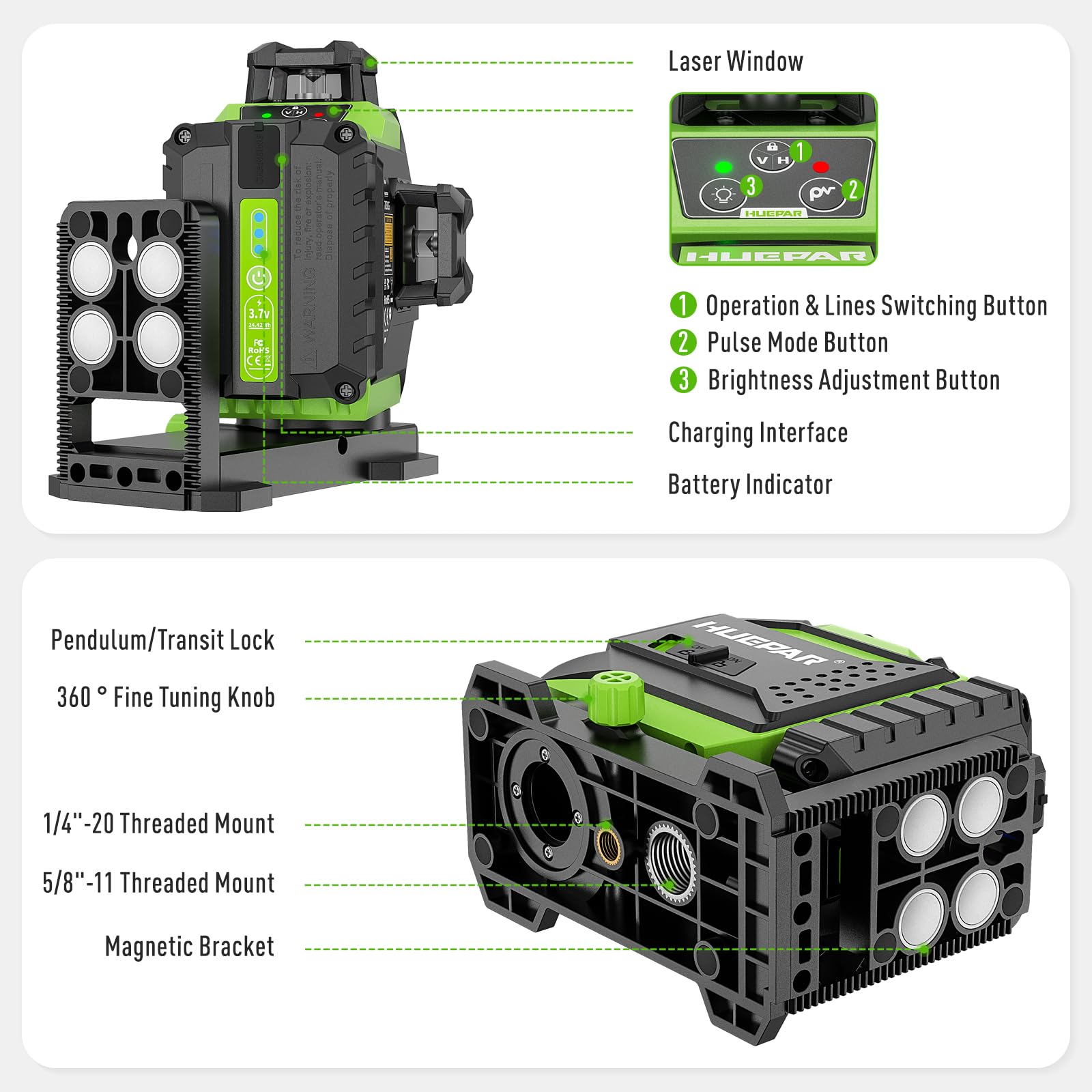 Huepar outdoor-bright-green-beam for daylight visibility.