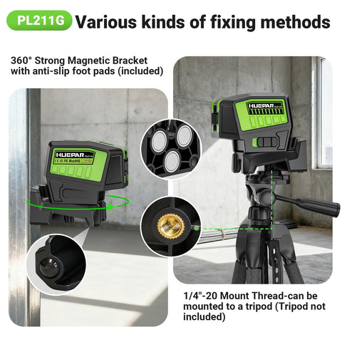 Huepar PL211G 360-degree rotating floor stand enables flexible mounting