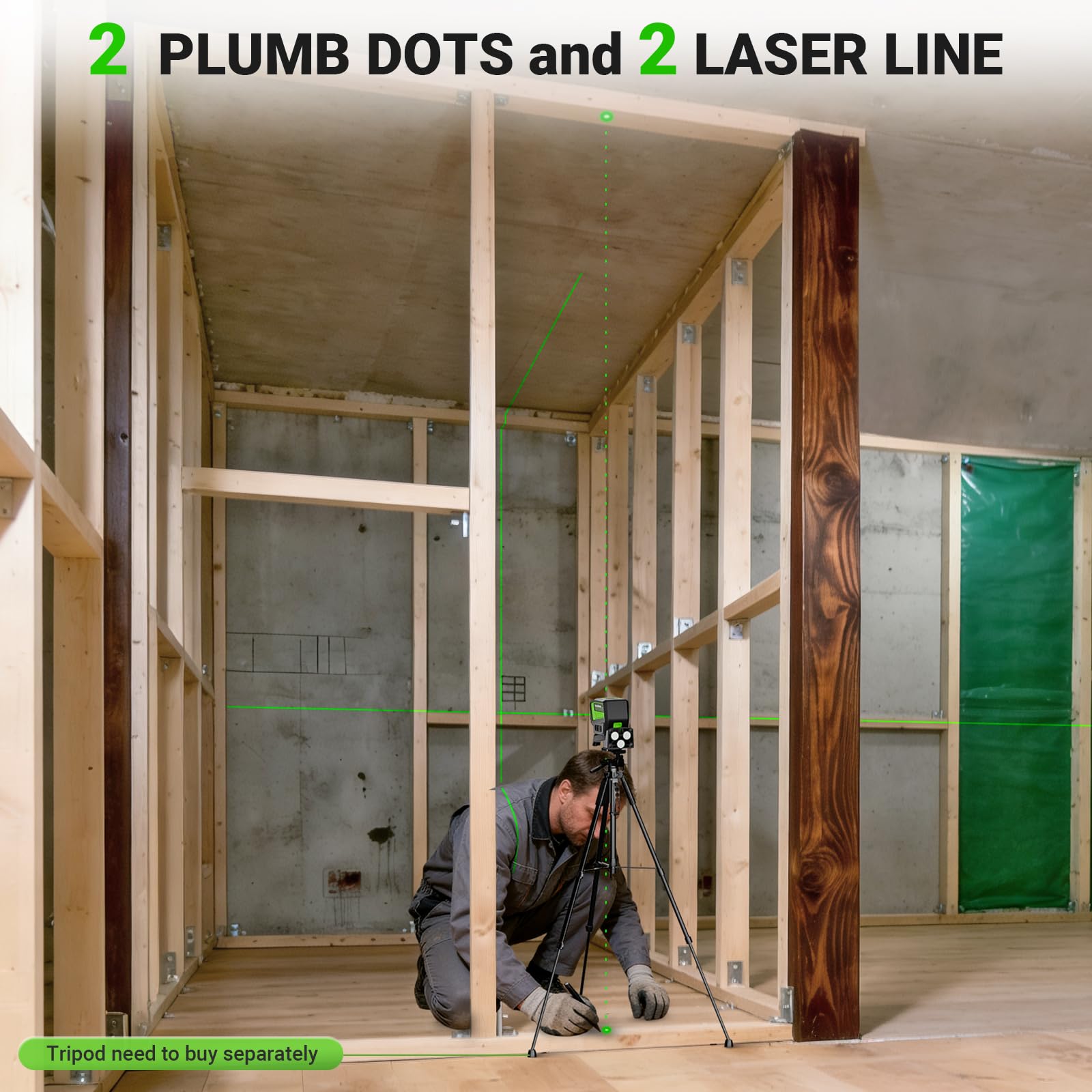 Huepar PL211G bright green laser enhances visibility in bright workspaces