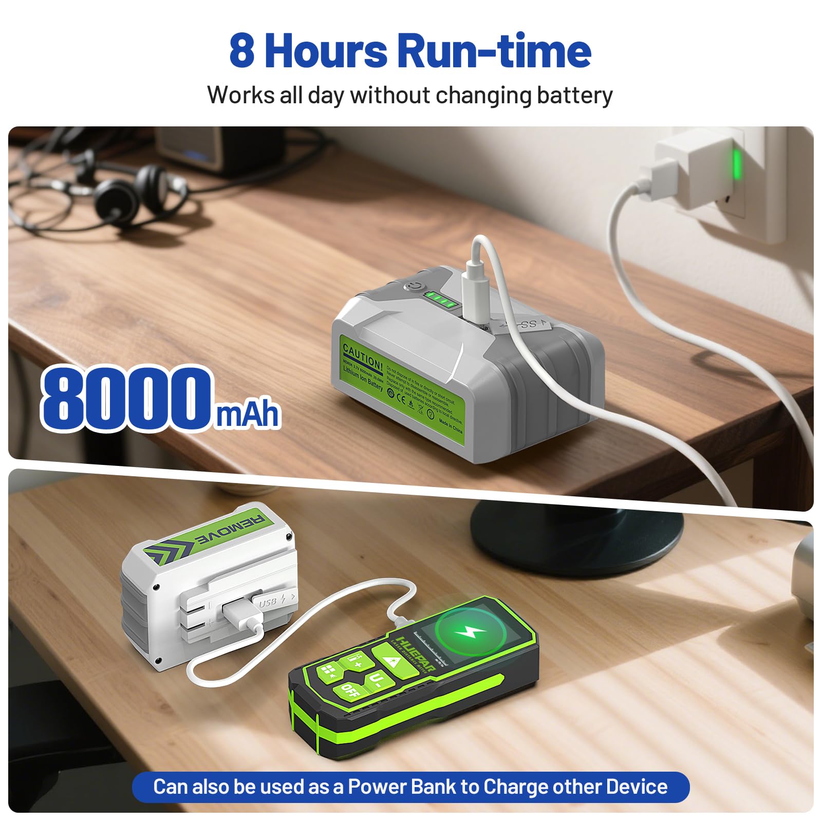 Huepar Pro 8000mAh battery offers long runtime for all four beams.