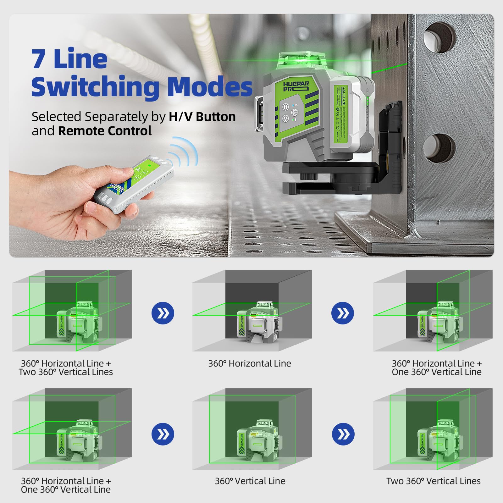 Huepar Pro bright green laser enhances visibility in sunlit spaces.