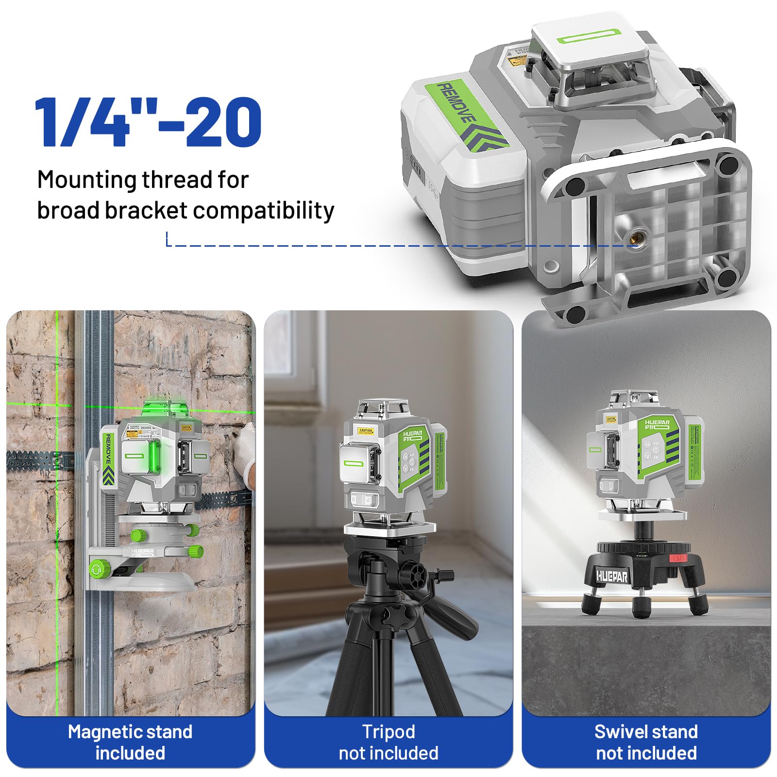 Huepar Pro rugged build withstands jobsite dust and rain with IP54 rating.