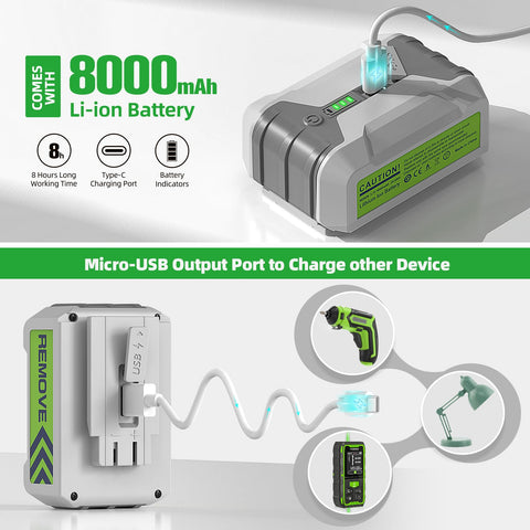 Huepar Pro 8000mAh battery powers all beams for hours of construction work.