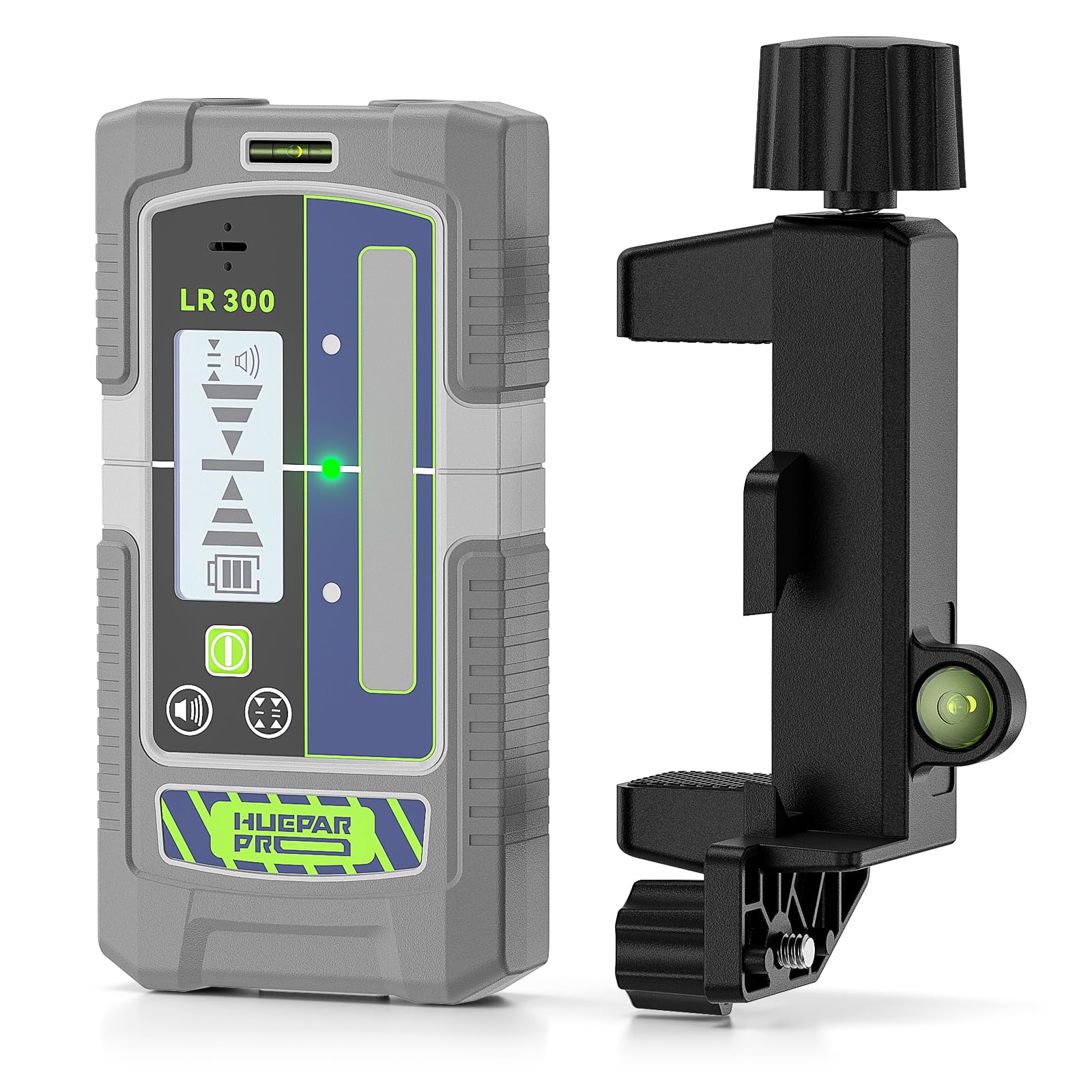 Huepar Pro LR300 LCD display shows precise beam readouts for faster alignment