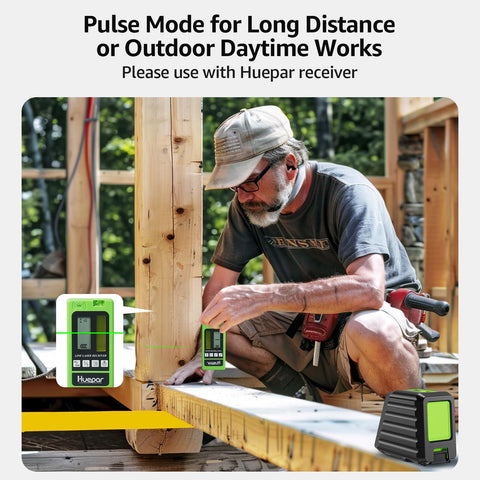 Huepar BOX-1G Pulse Mode extends range for outdoor alignment with receiver.