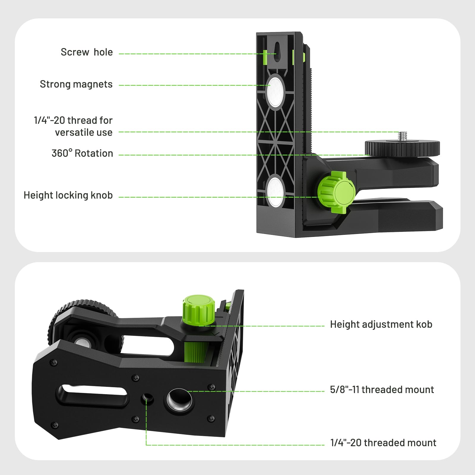 Huepar PV12 360-degree pivot enables flexible horizontal orientation for precise alignment.