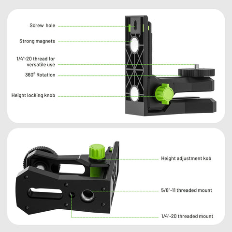 Huepar PV12 360-degree pivot enables flexible horizontal orientation for precise alignment.
