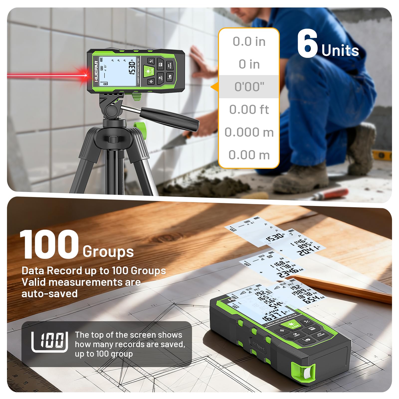 Huepar rechargeable battery for extended on-site use.