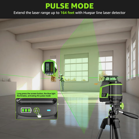 Huepar self‑leveling with manual and pulse modes for flexible setup