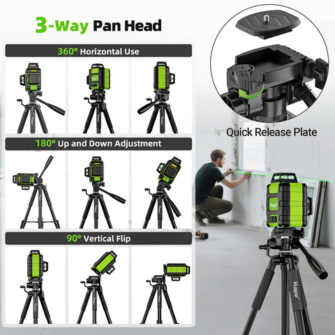 Huepar 360-degree pan head enables flexible alignment during measurements.