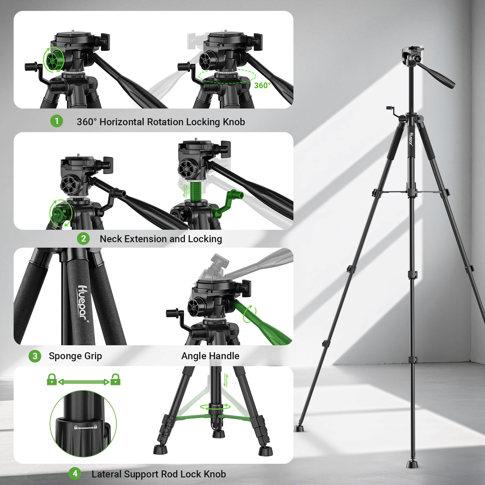 Huepar removable head reveals 5/8-inch thread for expanded mounting options.