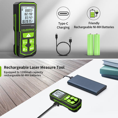 Huepar USB-C charging with AA compatibility gives flexible power options.