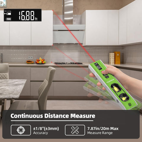 Huepar VJ10 distance measurement display showing room dimensions