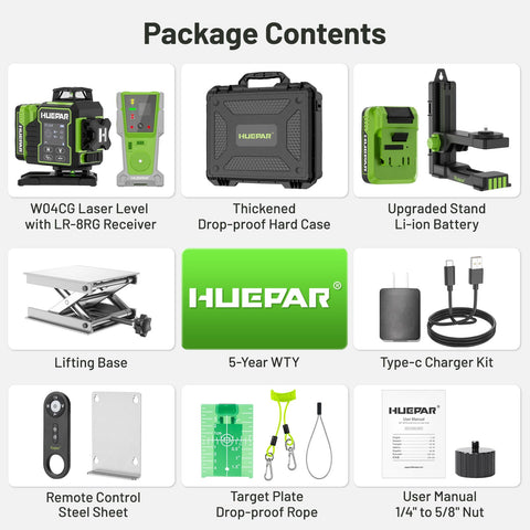 Huepar W04CG versatile 4D lasers support drywall, tiling, and ceilings