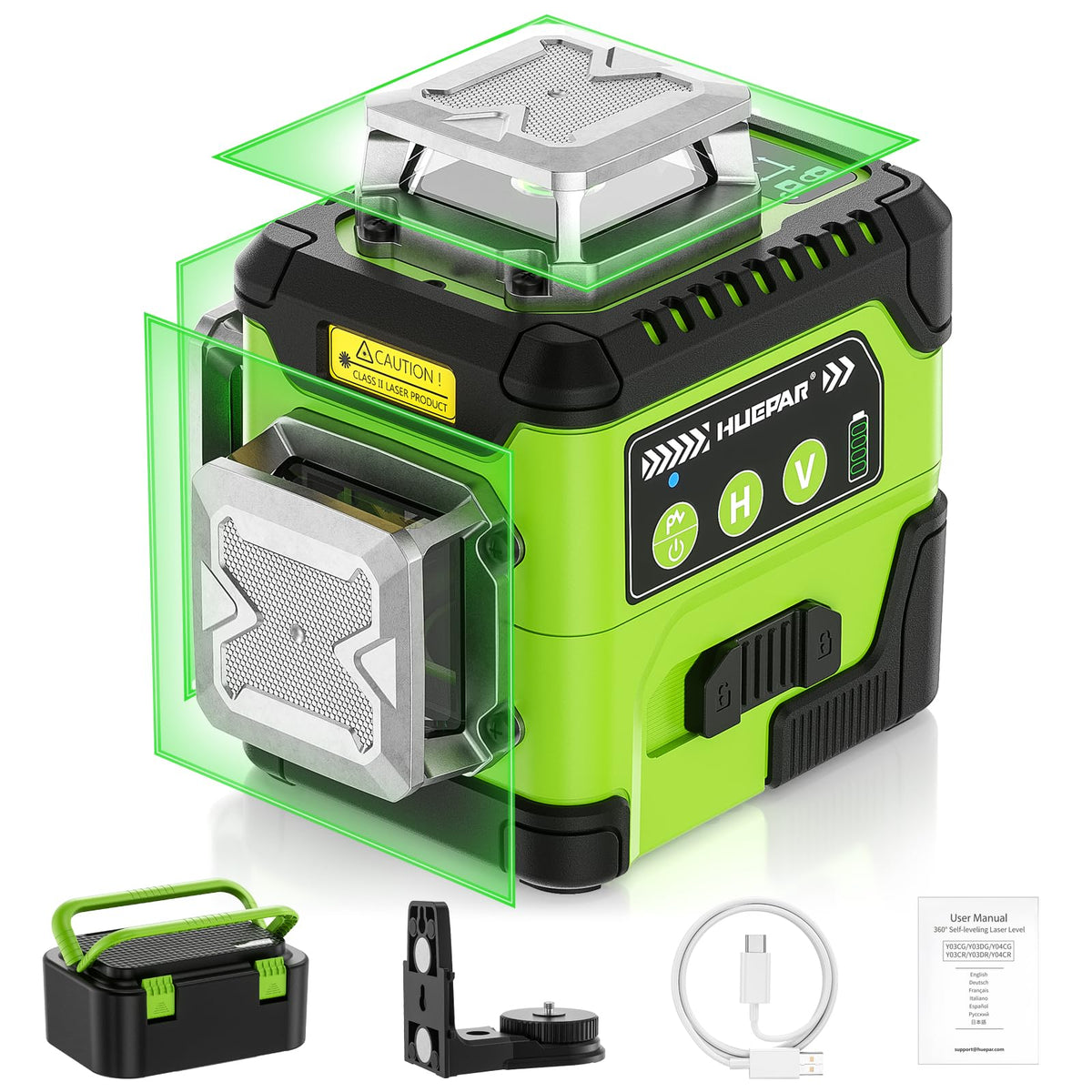 Huepar Y03CG 360 laser level with LCD display for precise angles on walls