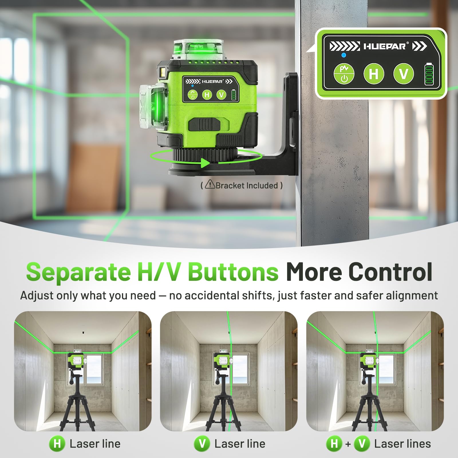 Huepar Y03CG magnetic bracket enables hands-free leveling