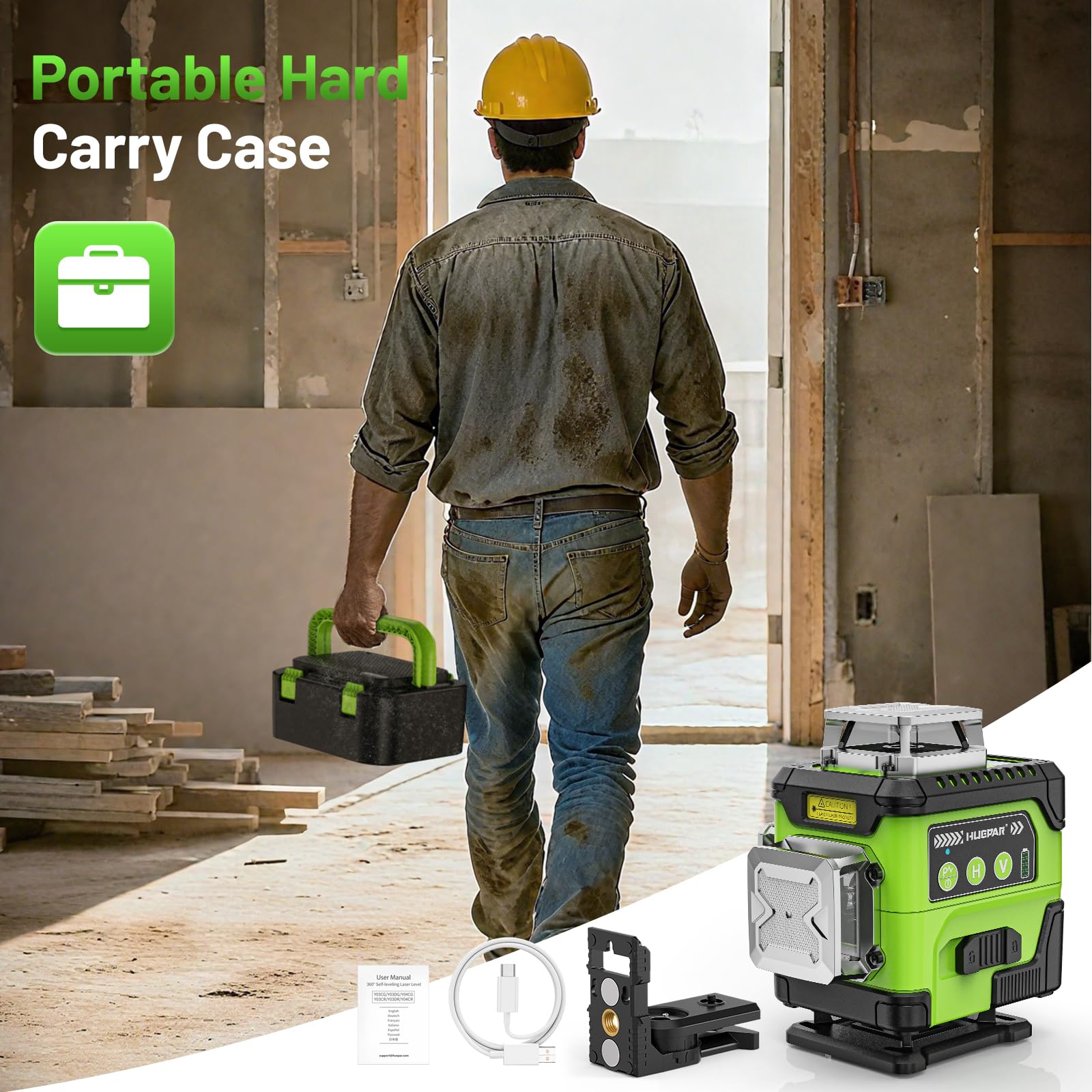 Huepar Y04CG case and accessories keep tools organized and ready