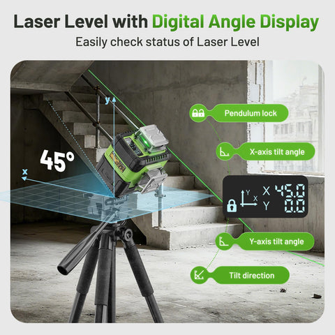 Huepar Y04CG LCD angle display for precise angle readouts and alignment