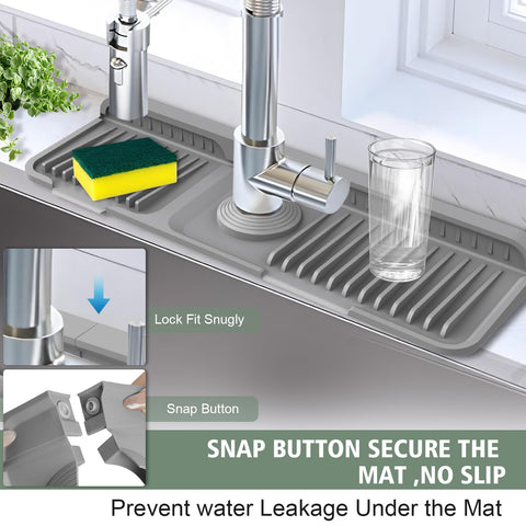 Hugro Tarfive snap-lock fit keeps the mat secure behind the faucet.