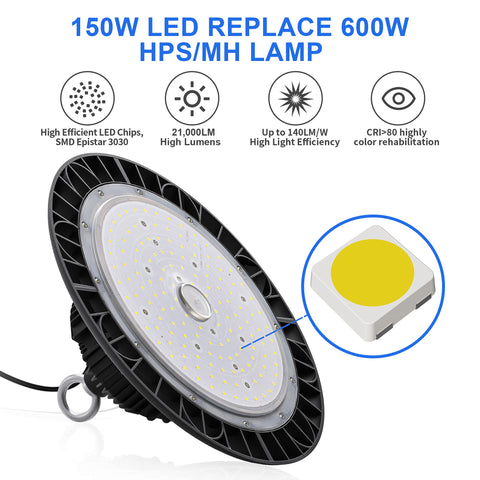 Hugtek High Bay 150W 5000K daylight view for natural color