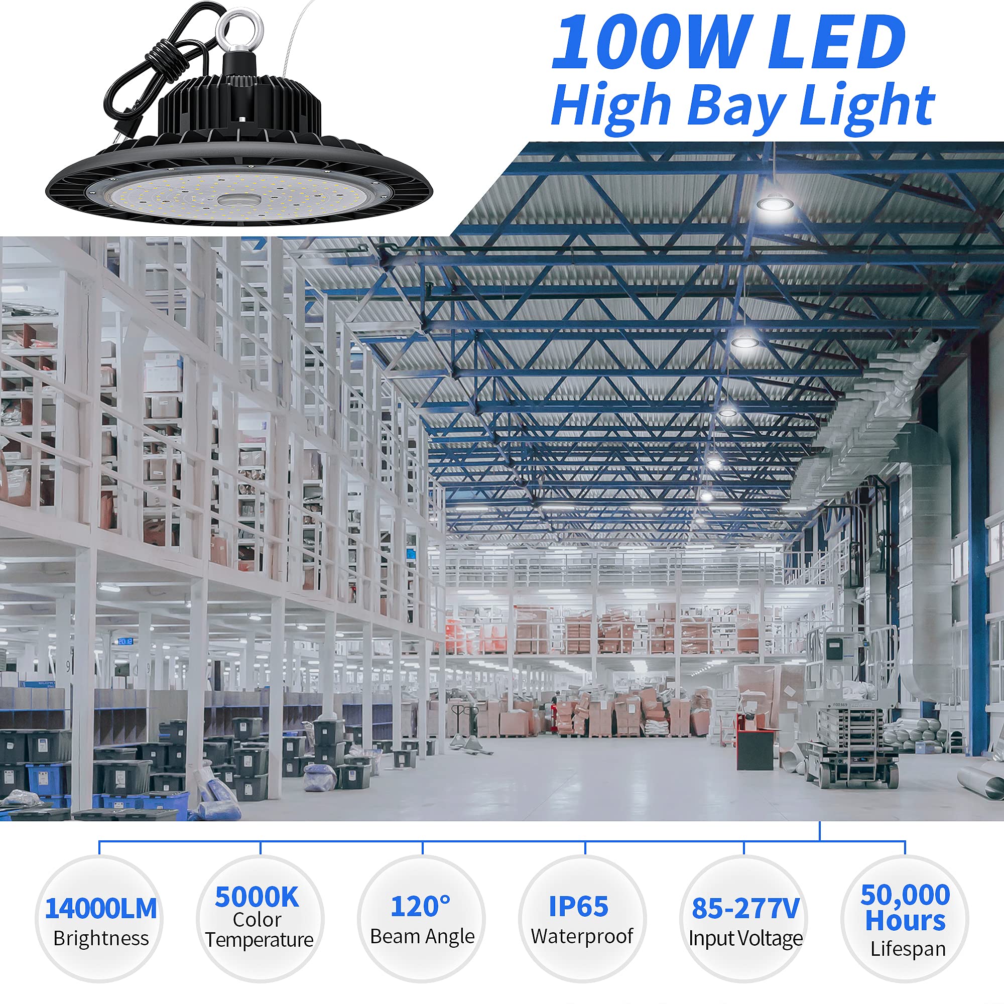 Hugtek UFO LED high bay light 5000K daylight for natural color rendering