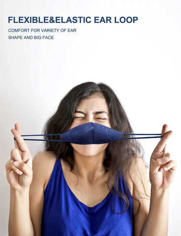 HUHETA KN95 royal blue mask featuring adjustable ear loops for comfortable wear.