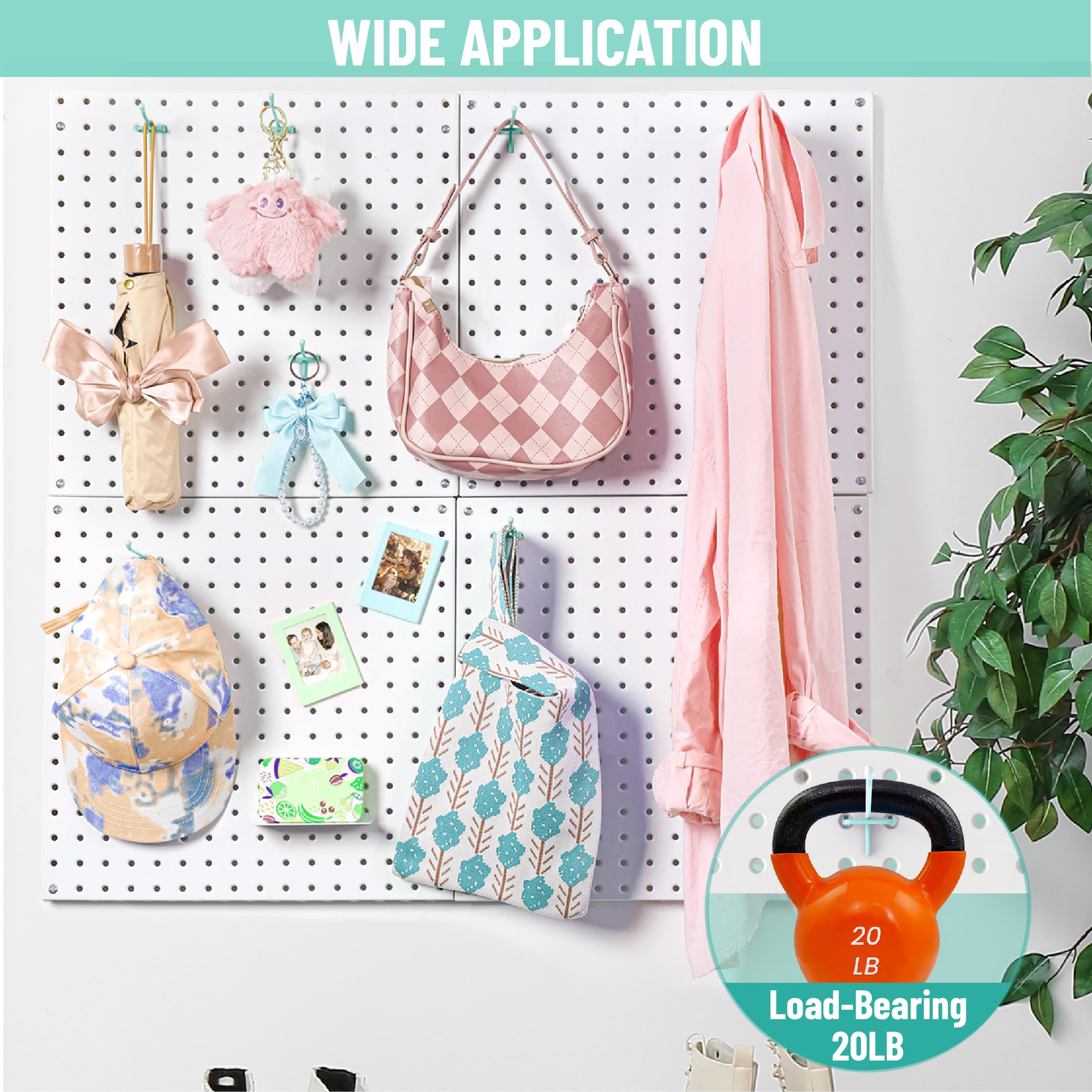 HUHOLE pegboard hook with rubber tip protects surfaces and items.
