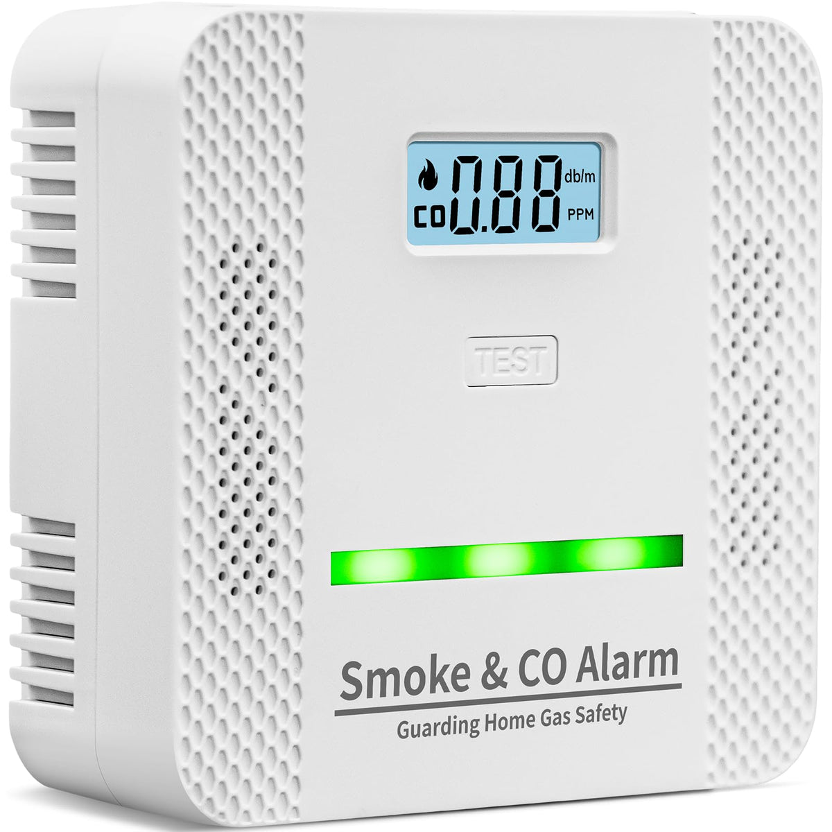 HuiDeonne 2-in-1 detector front view with LCD display for clear safety status.