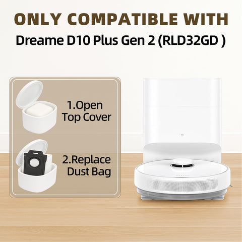 Huizhen Dreame D10 Plus compatible bag demonstrates secure fit for Auto-Empty Station.
