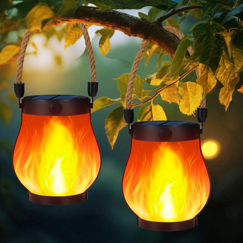 HuiZhen solar lantern with dancing flame front view for warm outdoor ambiance.