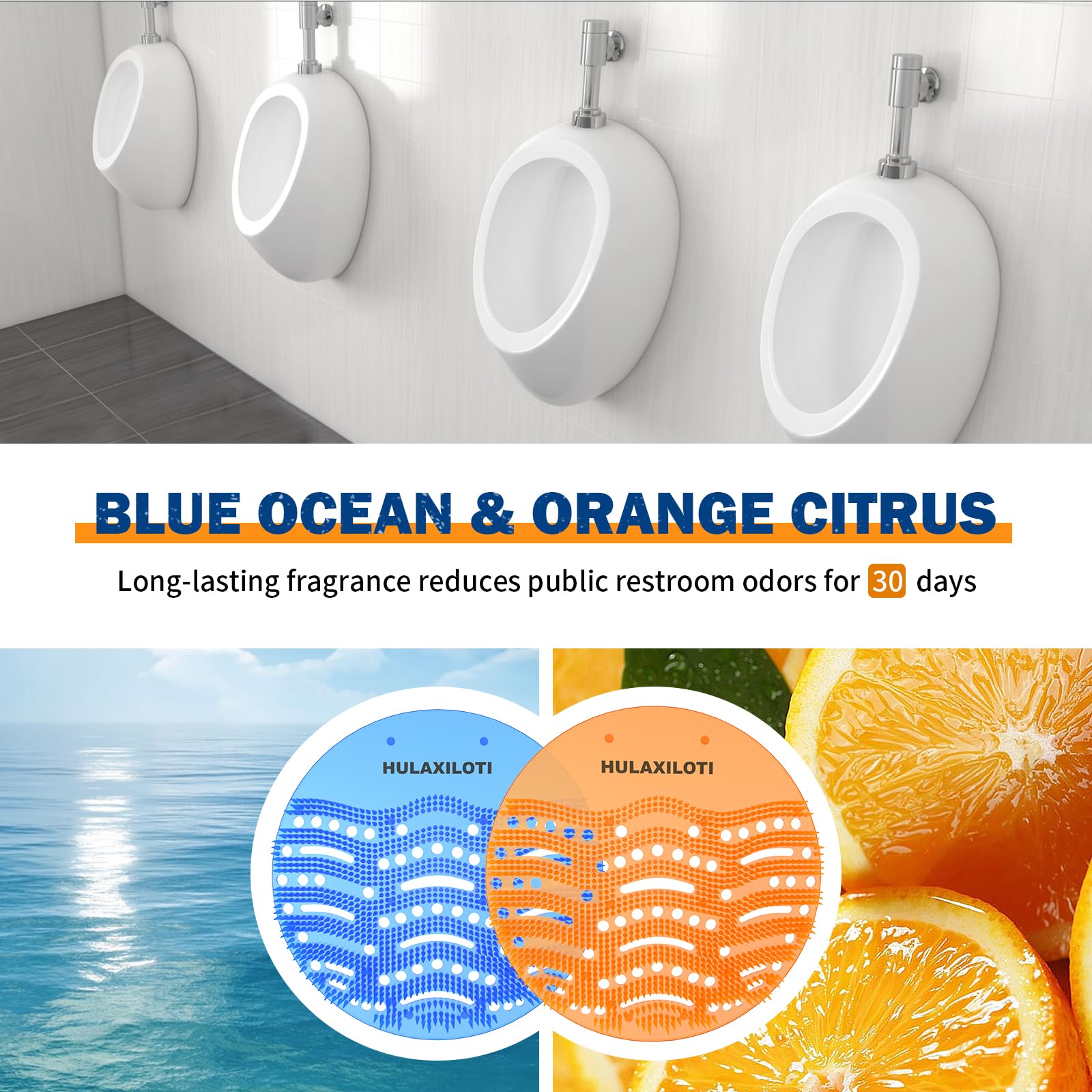 HULAXILOTI urinal-screen deodorizer Citrus scent keeps restrooms smelling fresh.