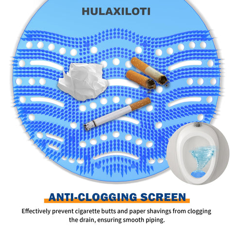Easy-installation view of HULAXILOTI urinal screen on the drain bristles up.