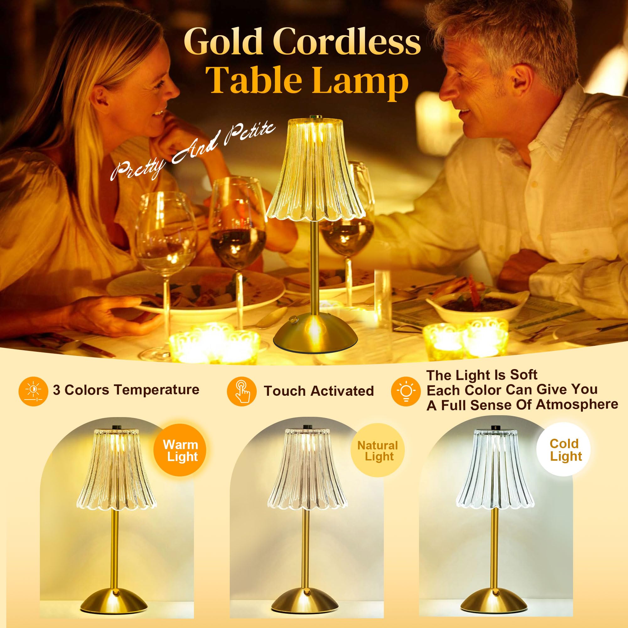 HULKNPE crystal acrylic shade bedside lamp with warm glow.